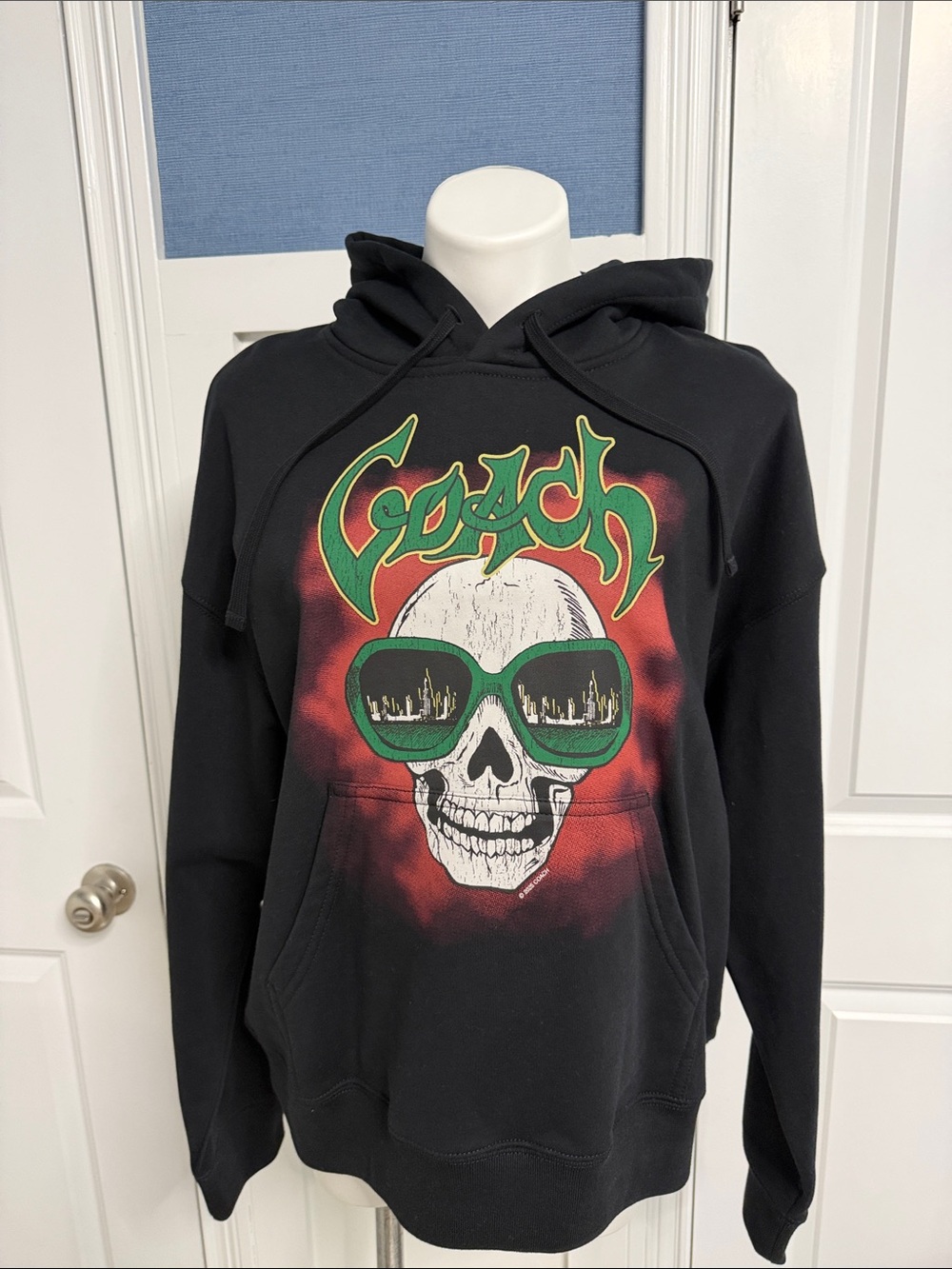 COACH Black Skull Hoodie with Green and Red Graphic